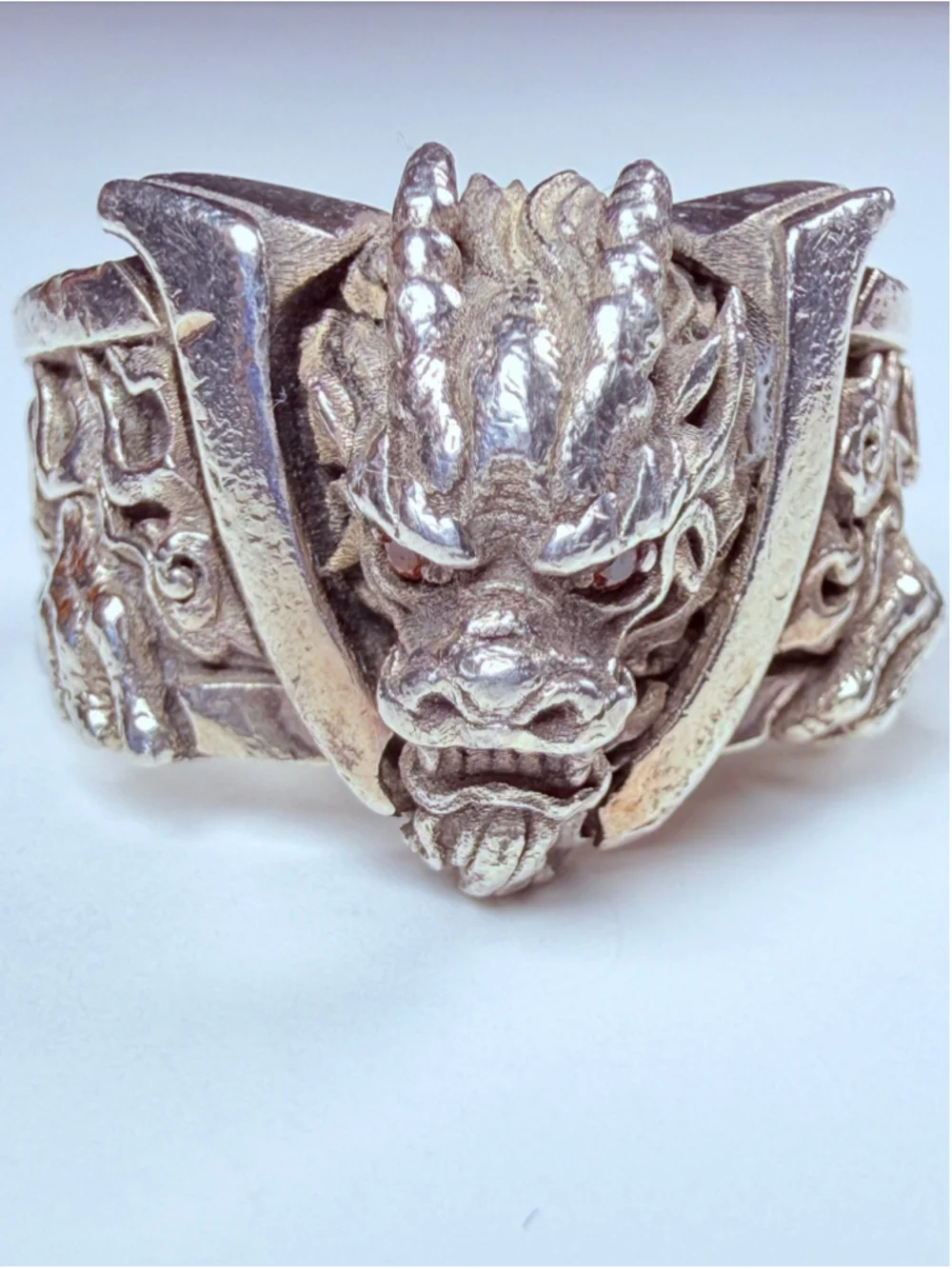 NightRider Bushido Dragon Red Garnet Eye 925 Sterling Silver Warrior Ring $655